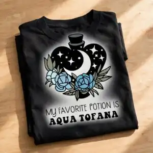 witchy heart potion png design with roses moon and aqua tofana quote heart potion png design printed on a plain product mockup