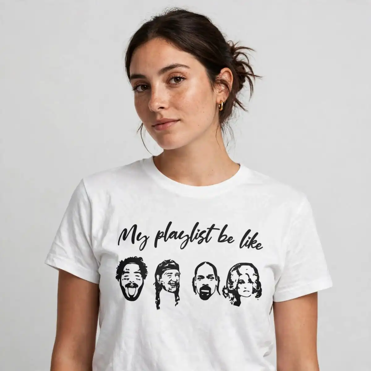 humorous my playlist be like quote with four artist portraits humorous music playlist four svg design printed on a plain product mockup