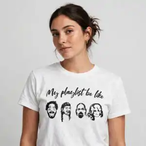 humorous my playlist be like quote with four artist portraits humorous music playlist four svg design printed on a plain product mockup