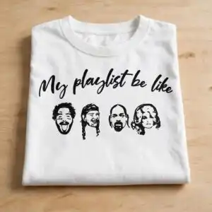 humorous my playlist be like quote with four artist portraits humorous music playlist four svg design printed on a plain product mockup