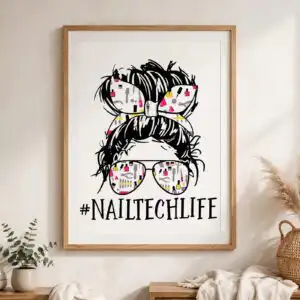 everyday woman messy bun and bow nail tech design with #nailtechlife everyday woman messy bun bow svg design printed on a plain product mockup