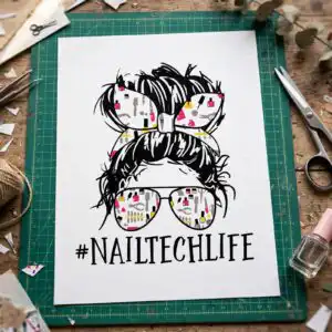 everyday woman messy bun and bow nail tech design with #nailtechlife everyday woman messy bun bow svg design printed on a plain product mockup