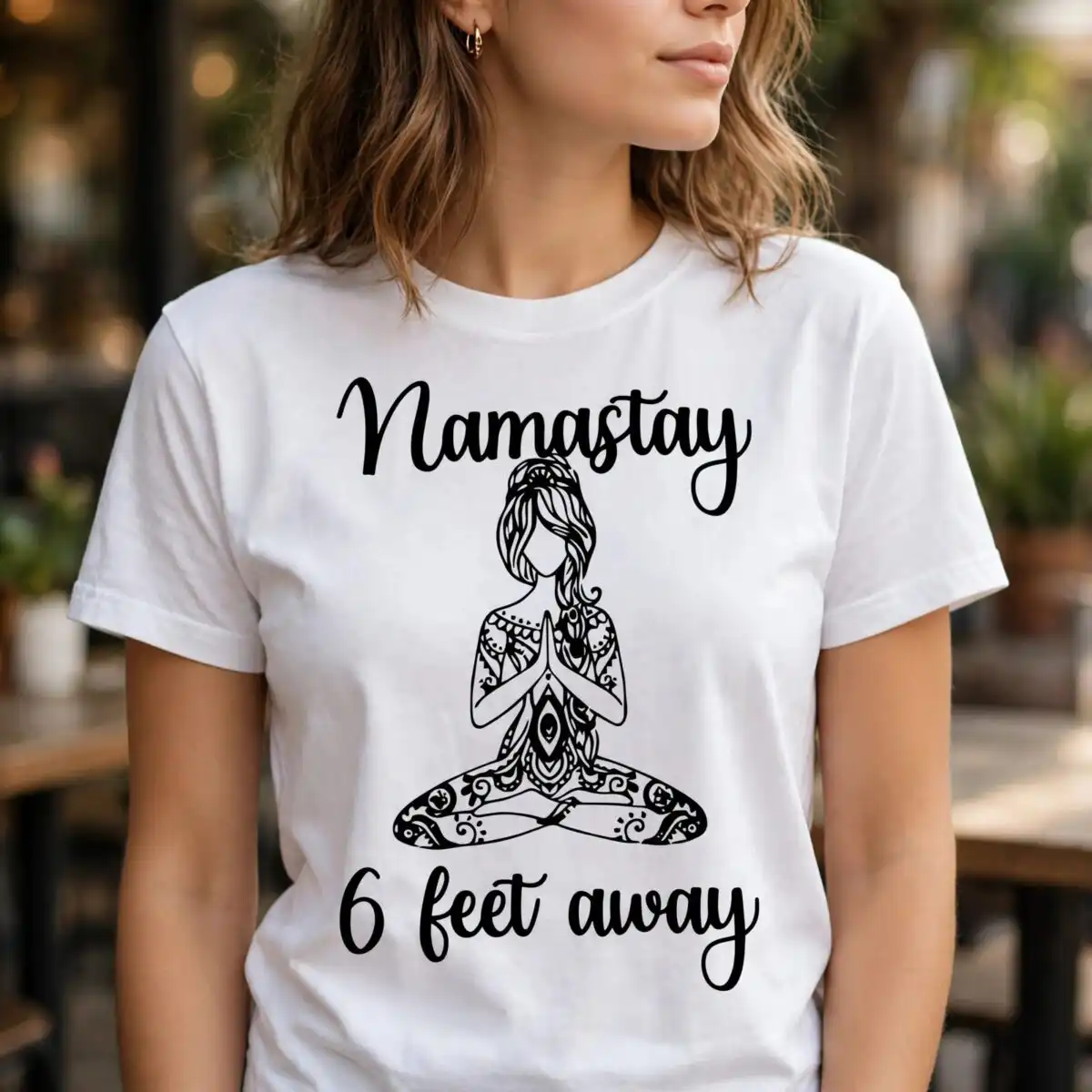 woman lotus yoga pose svg design printed on a plain product mockup