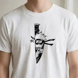 three kunai knife silhouettes with anime ninja portraits for shirts and decals three kunai knife silhouettes svg design printed on a plain product mockup