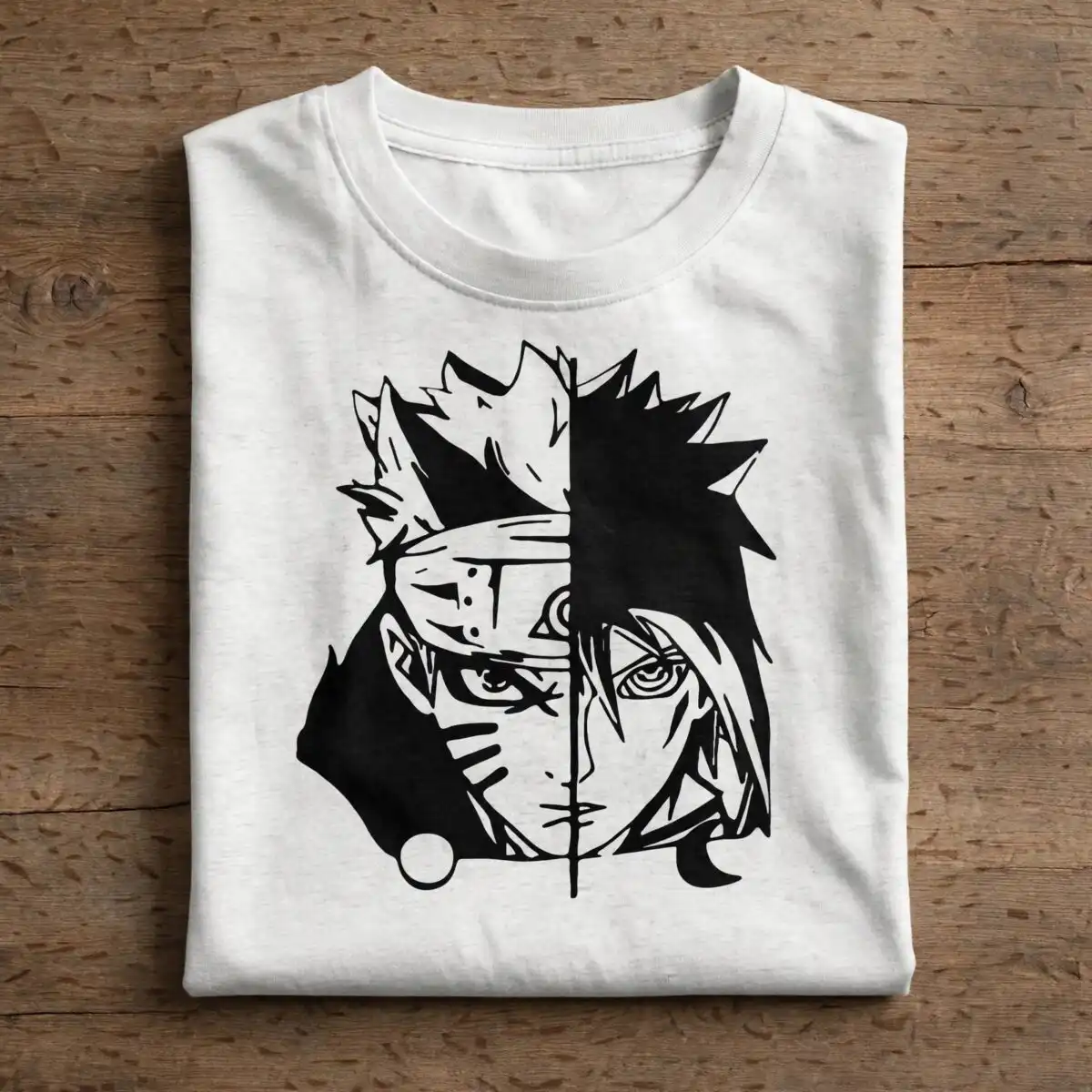 bold fandom split face portrait of two merged anime ninjas fandom split face portrait two svg design printed on a plain product mockup