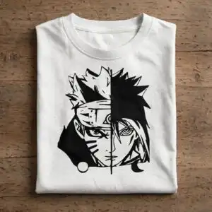 bold fandom split face portrait of two merged anime ninjas fandom split face portrait two svg design printed on a plain product mockup