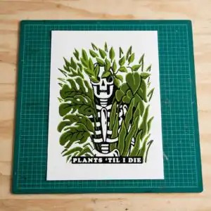 plants 'til i die skeleton surrounded by houseplants funny quote skeleton surrounded by houseplants svg design printed on a plain product mockup