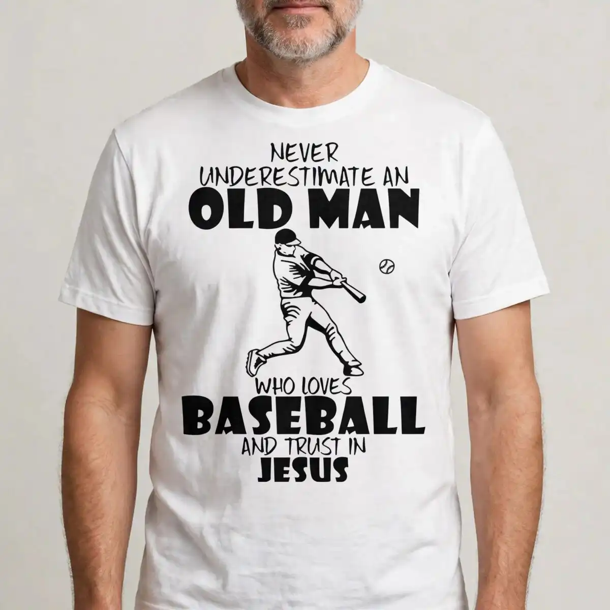 baseball player old man svg design printed on a plain product mockup