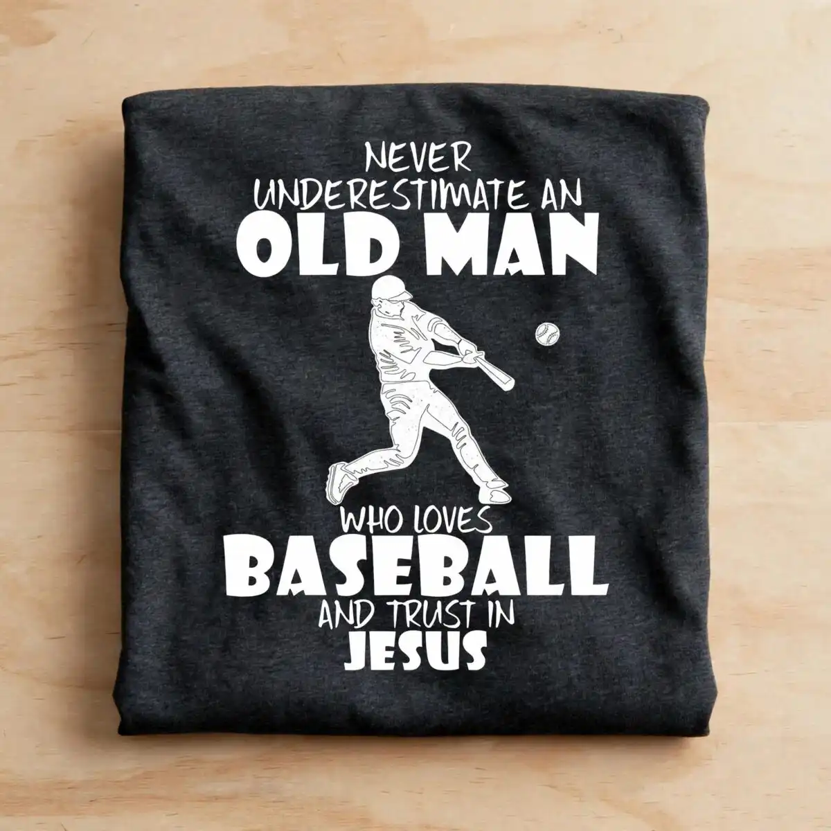 baseball player old man svg design printed on a plain product mockup