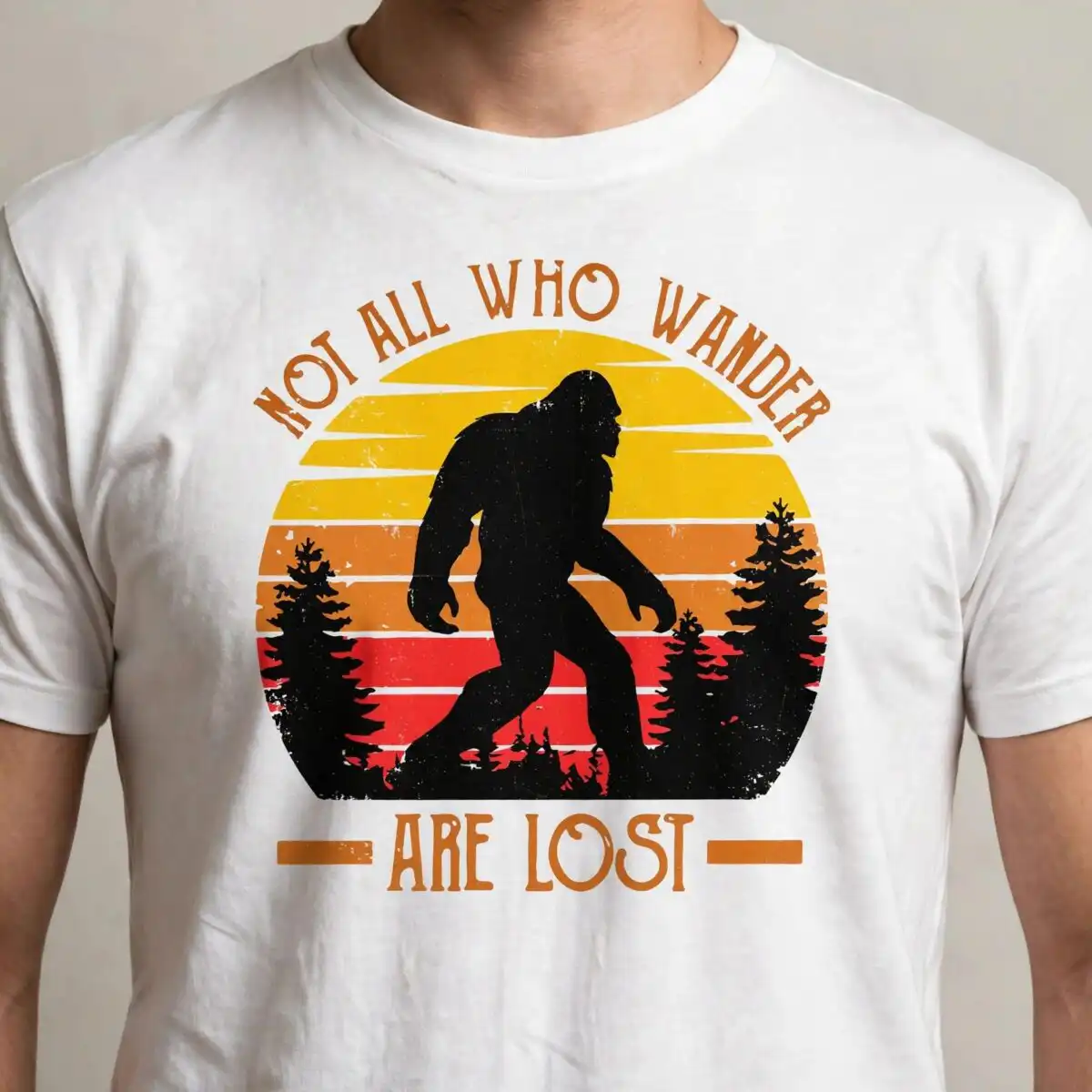 adventure bigfoot sasquatch walking wilderness svg design printed on a plain product mockup