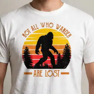 adventure bigfoot sasquatch walking wilderness svg design printed on a plain product mockup