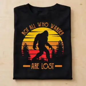 adventure bigfoot sasquatch walking wilderness svg design printed on a plain product mockup