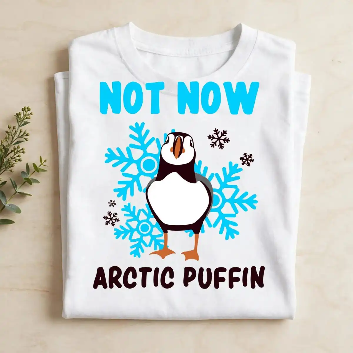 arctic puffin snowflakes cut file design printed on a plain product mockup