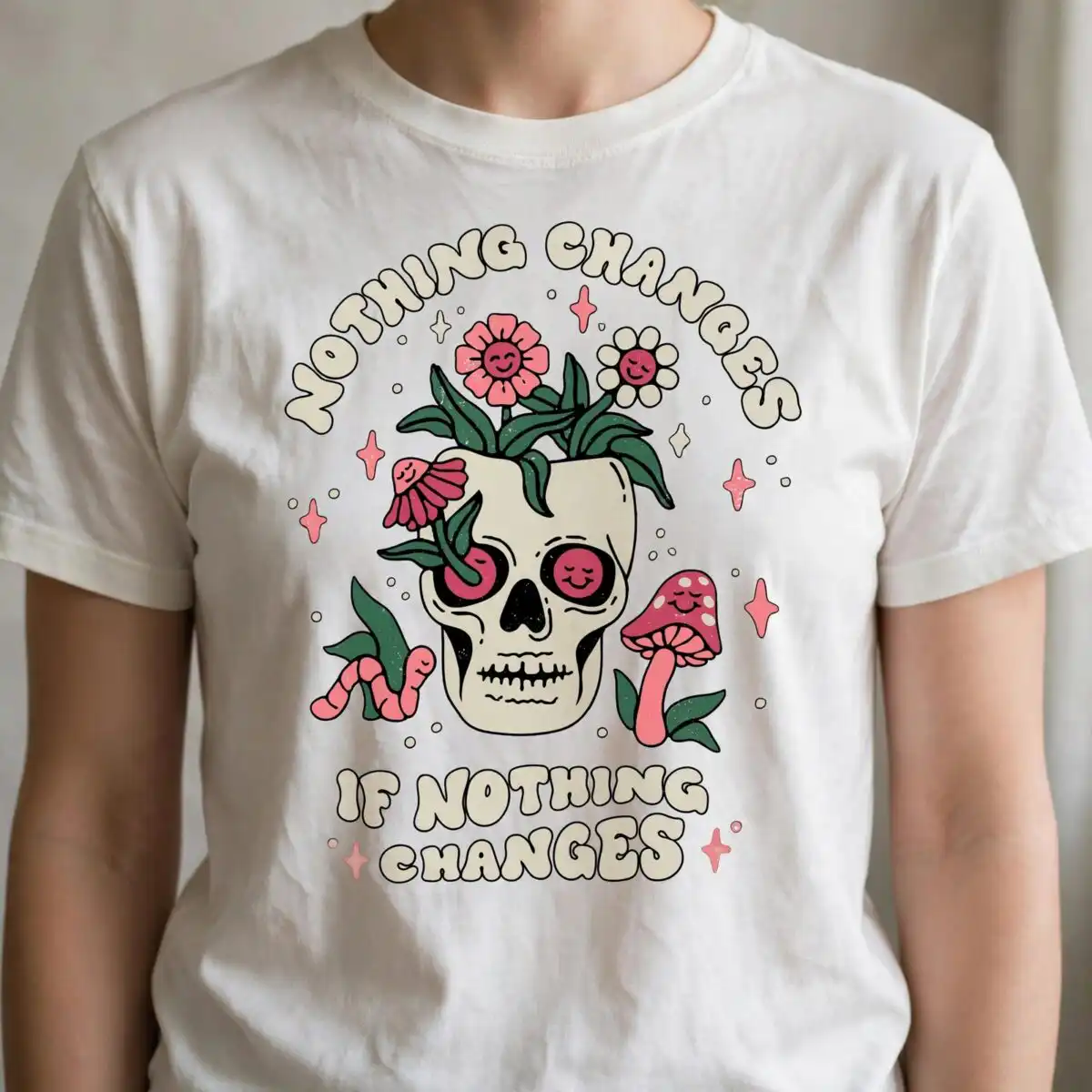 skull and flower svg design printed on a plain product mockup