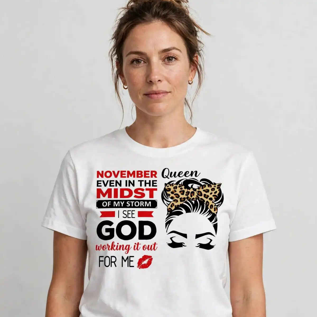 november birthday queen faith svg design printed on a plain product mockup
