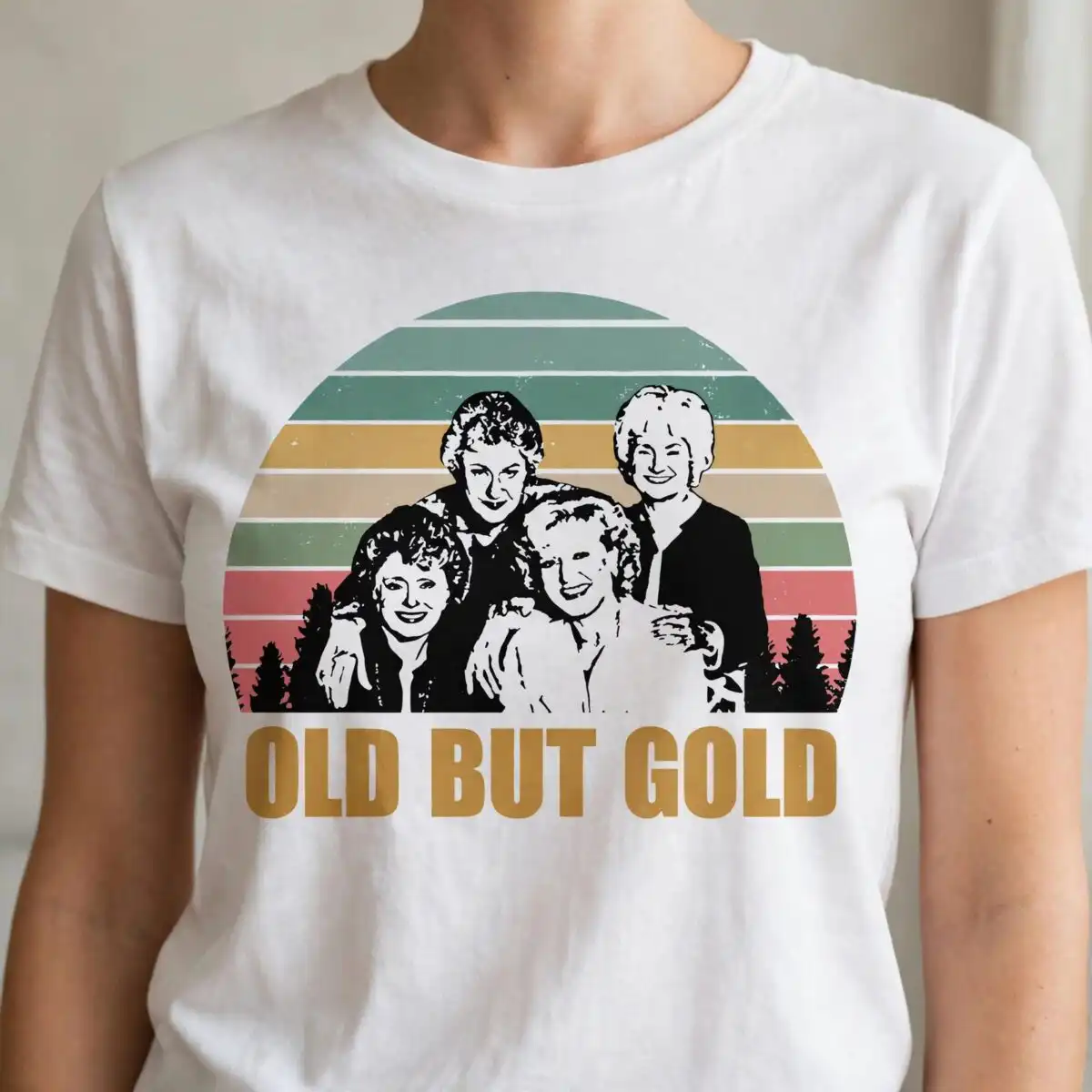 old but gold four portrait women funny t-shirt design for cutting machines funny t shirt svg design printed on a plain product mockup