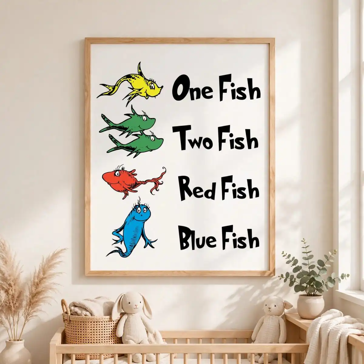 four whimsical cartoon fish counting rhyme clip art for kids birthday four whimsical cartoon fish svg design printed on a plain product mockup