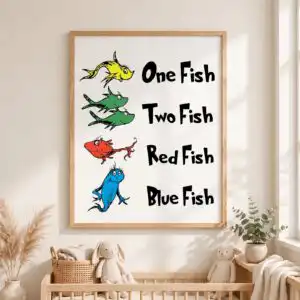 four whimsical cartoon fish counting rhyme clip art for kids birthday four whimsical cartoon fish svg design printed on a plain product mockup