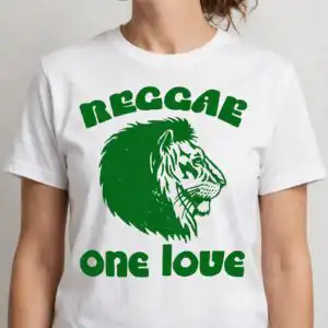 bold retro reggae lion with one love text for music festival tees music festival reggae lion text svg design printed on a plain product mockup