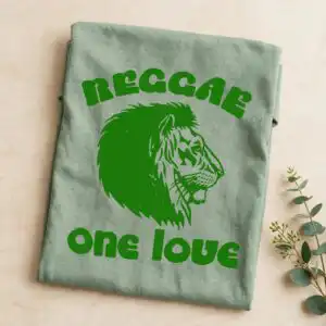 bold retro reggae lion with one love text for music festival tees music festival reggae lion text svg design printed on a plain product mockup