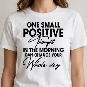 motivational quote lettering design: one small positive thought in black block and script motivational quote svg design printed on a plain product mockup