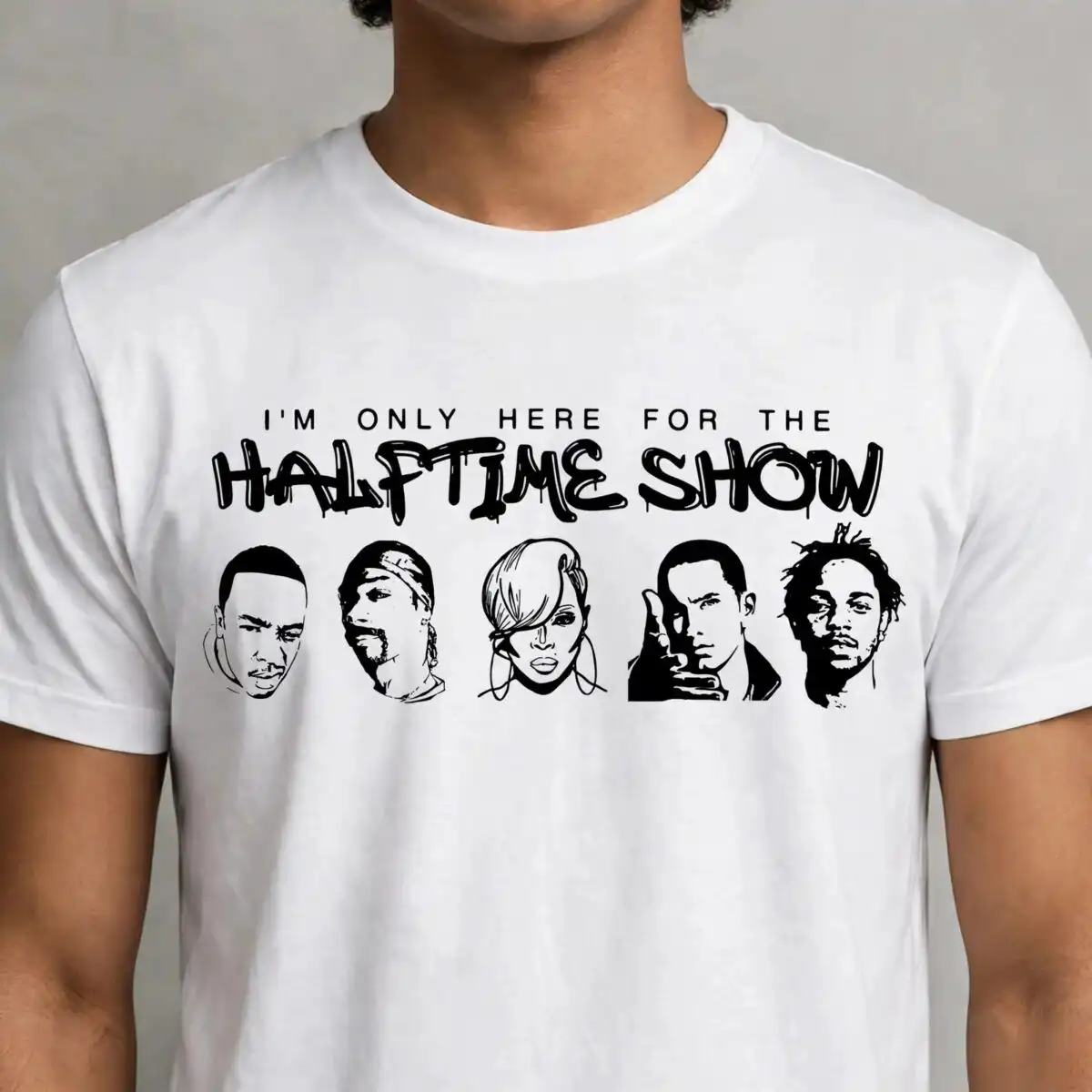i'm only here for the halftime show black line art sketch for shirts, mugs and tumblers black line png art design printed on a plain product mockup