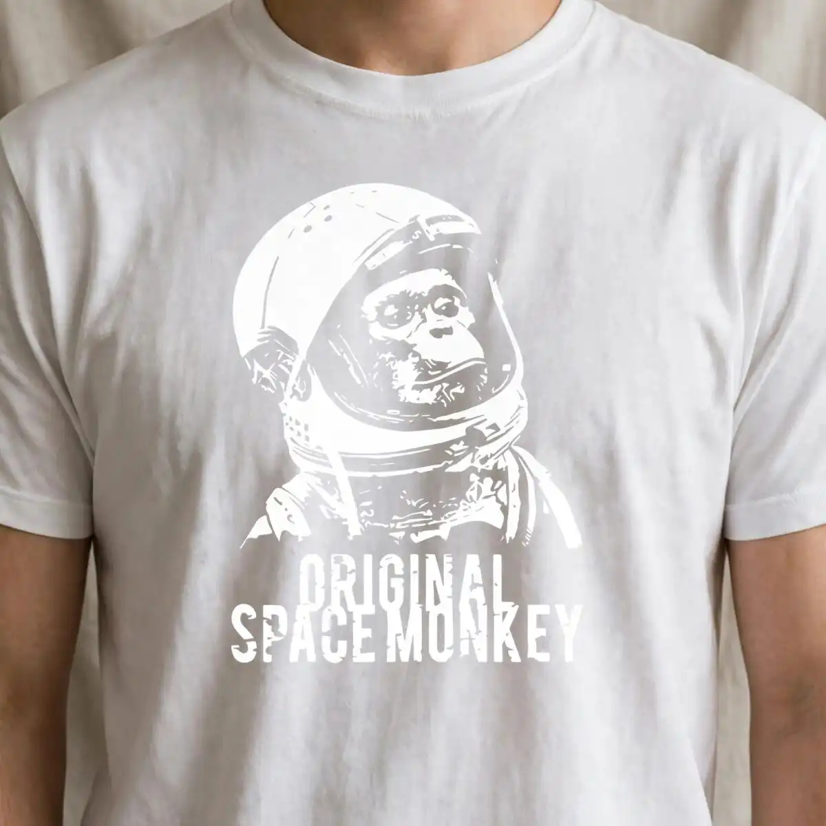 original space monkey vintage chimpanzee astronaut shirt graphic original space monkey svg design printed on a plain product mockup