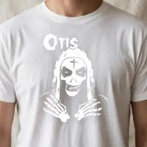hooded skeleton with inverted cross and otis gothic halloween design hooded skeleton inverted cross svg design printed on a plain product mockup