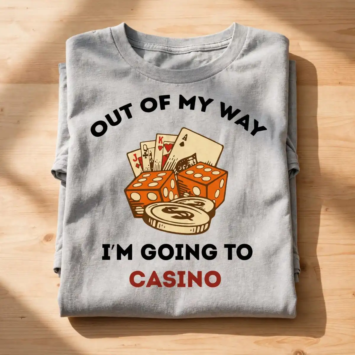 out of my way i'm going to casino birthday quote graphic for shirts, mugs and tote bags birthday casino themed quote graphic svg design printed on a plain product mockup