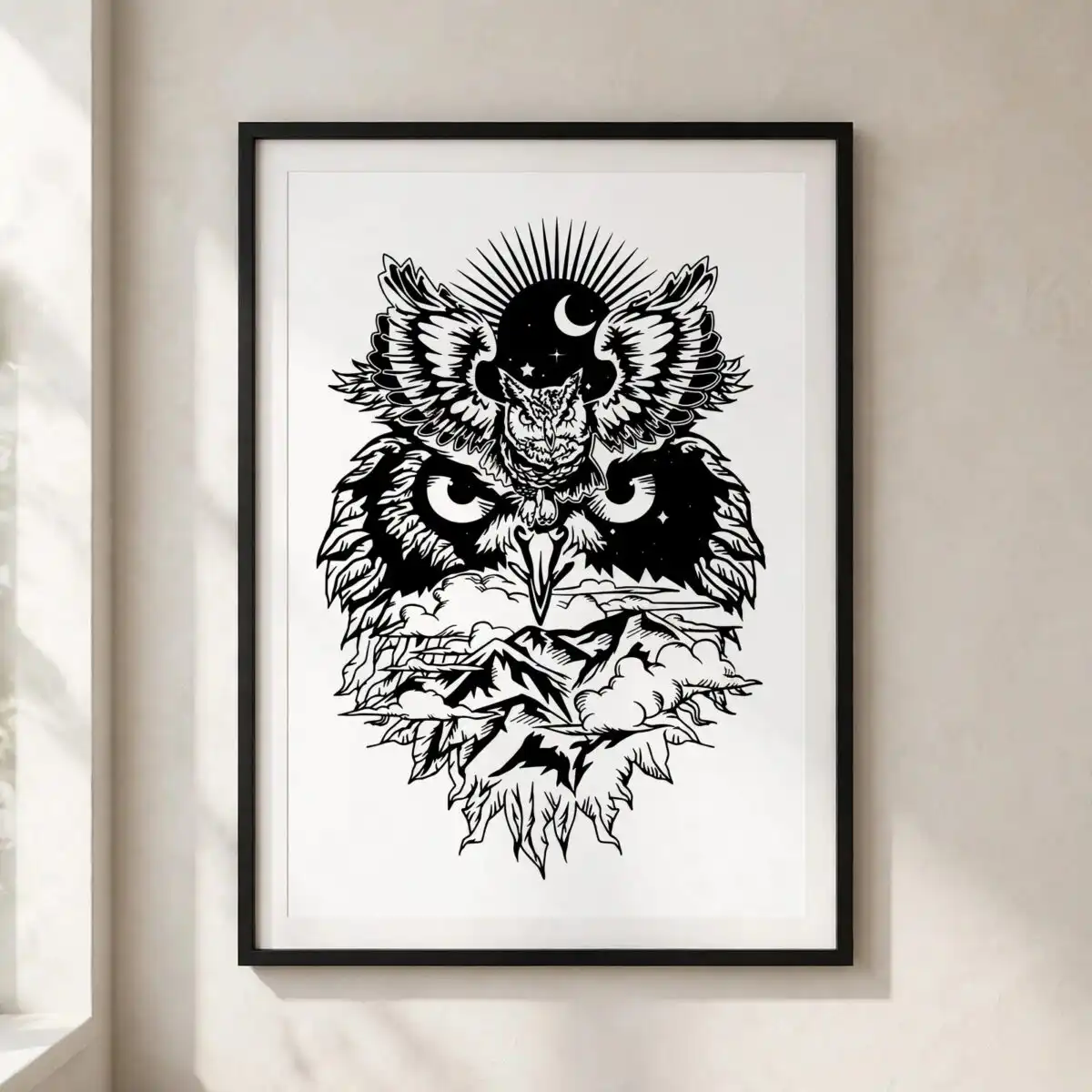 black and white clipart owl cut file for shirts, decals and wall art black and white clipart owl design printed on a plain product mockup