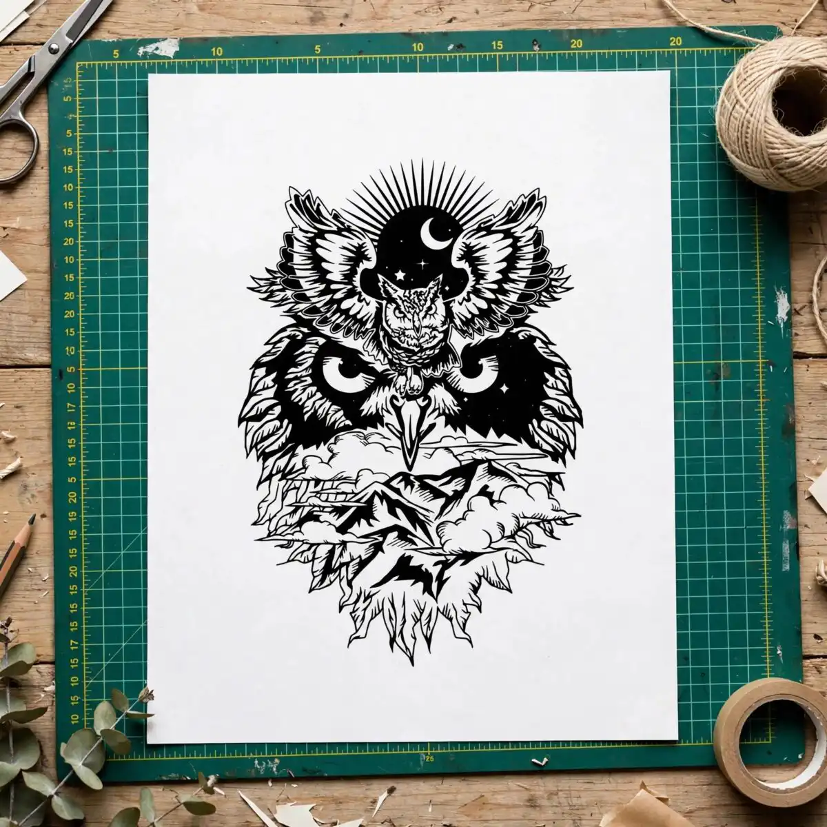 black and white clipart owl cut file for shirts, decals and wall art black and white clipart owl design printed on a plain product mockup