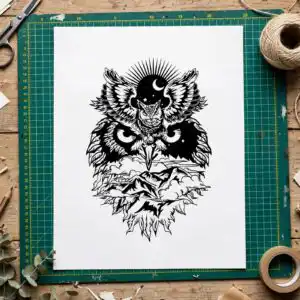 black and white clipart owl cut file for shirts, decals and wall art black and white clipart owl design printed on a plain product mockup
