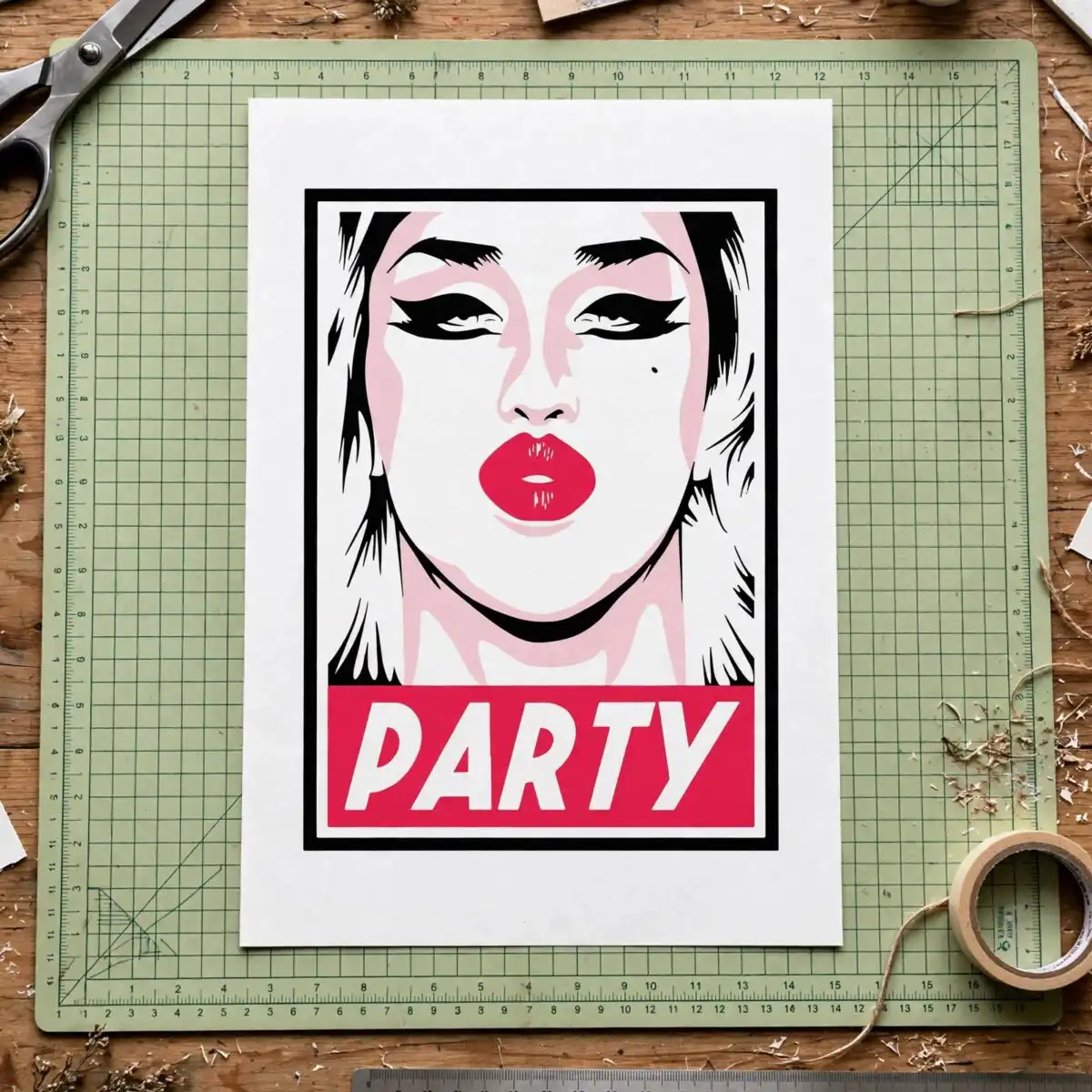 party svg stylized portrait of a woman's face for shirts, totes and mugs party svg design printed on a plain product mockup