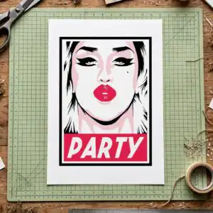 party svg stylized portrait of a woman's face for shirts, totes and mugs party svg design printed on a plain product mockup