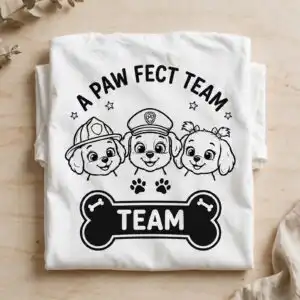 apawfect team dog line art svg for birthday shirts and party decor dog line art svg design printed on a plain product mockup