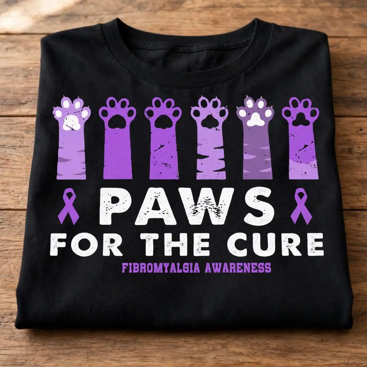 cat paws supporting fibromyalgia awareness graphic for t-shirts and gifts awareness cat paws supporting fibromyalgia svg design printed on a plain product mockup