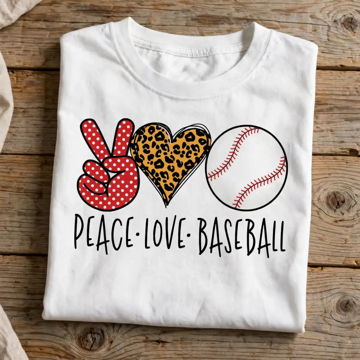 peace love baseball leopard print heart svg for baseball season shirts and tumblers leopard print heart svg design printed on a plain product mockup