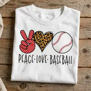 peace love baseball leopard print heart svg for baseball season shirts and tumblers leopard print heart svg design printed on a plain product mockup