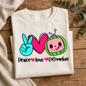 peace love cocomelon hand drawn heart design for birthday shirts, tumblers and kids' room hand drawn heart svg design printed on a plain product mockup