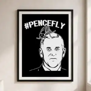 balding man line art portrait with housefly and #pencefly lettering, everyday shirt, mug line art portrait balding cut file design printed on a plain product mockup