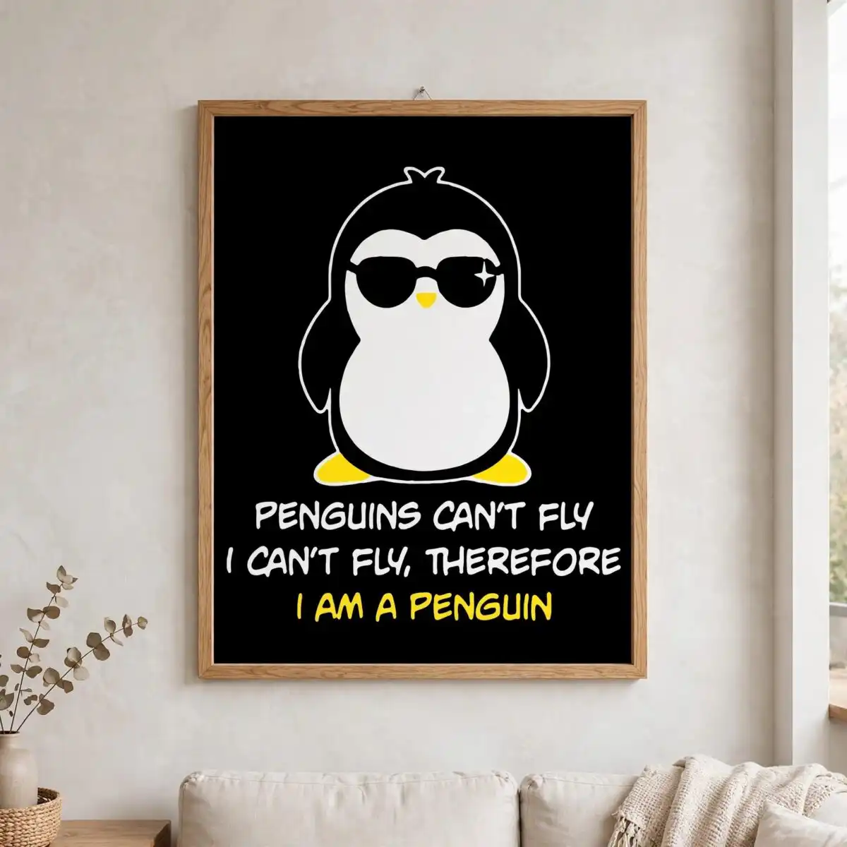 everyday cartoon penguin sunglasses quote svg design printed on a plain product mockup