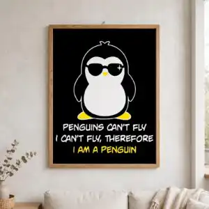 everyday cartoon penguin sunglasses quote svg design printed on a plain product mockup