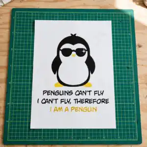 everyday cartoon penguin sunglasses quote svg design printed on a plain product mockup