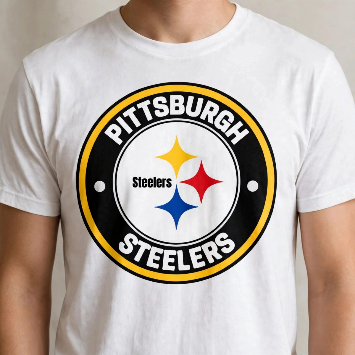 pittsburgh steelers circular badge with black ring svg shirt and mug design circular badge black ring svg design printed on a plain product mockup
