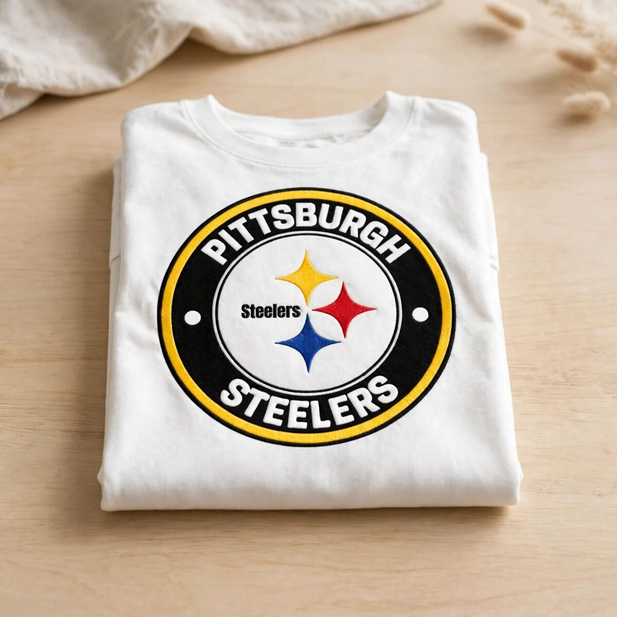 pittsburgh steelers circular badge with black ring svg shirt and mug design circular badge black ring svg design printed on a plain product mockup