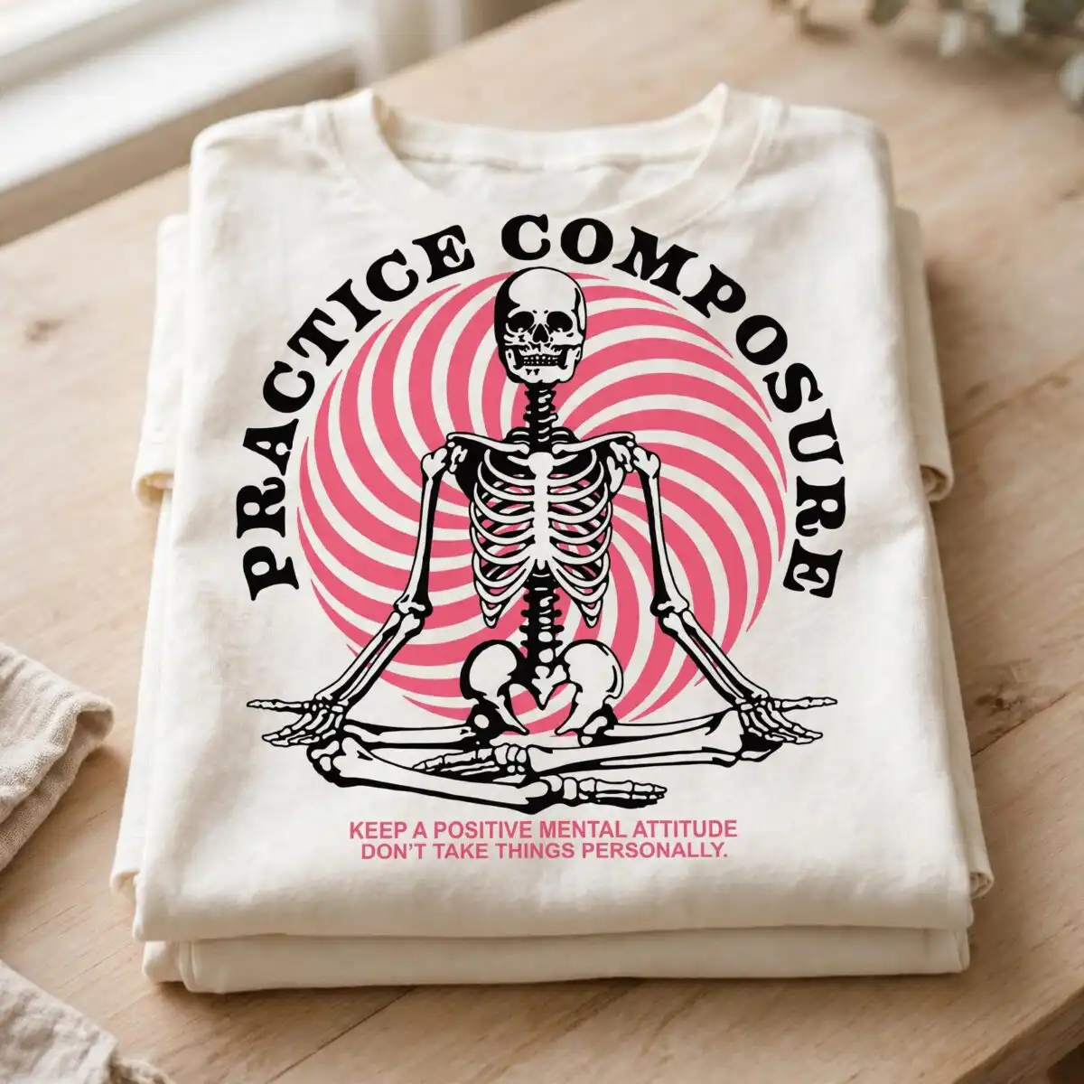 skeleton seated svg design printed on a plain product mockup