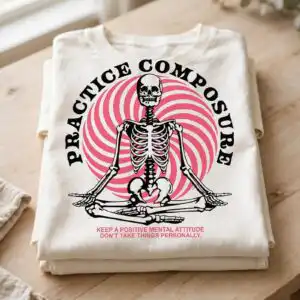 skeleton seated svg design printed on a plain product mockup