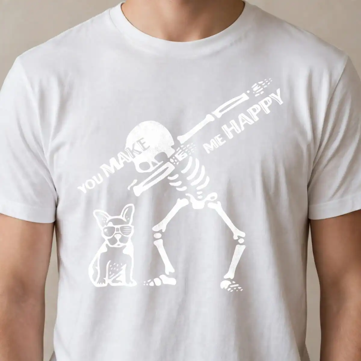 dabbing skeleton french bulldog images with you make me happy quote french bulldog images svg design printed on a plain product mockup