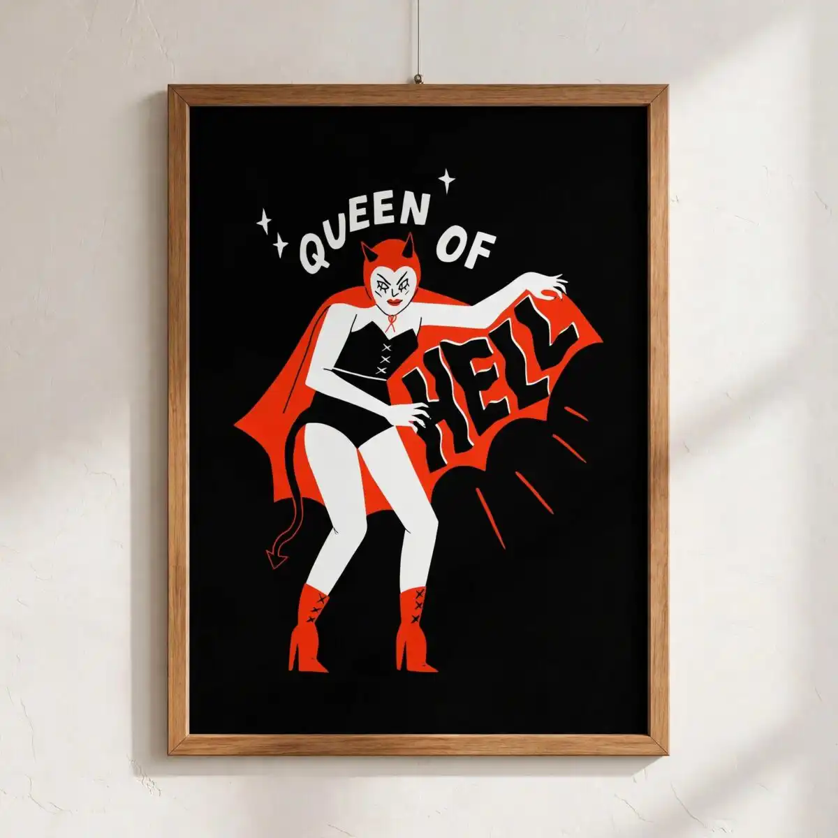 cheeky retro queen of hell pin up devil woman halloween graphic pin up devil woman svg design printed on a plain product mockup