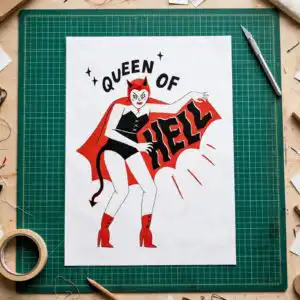 cheeky retro queen of hell pin up devil woman halloween graphic pin up devil woman svg design printed on a plain product mockup